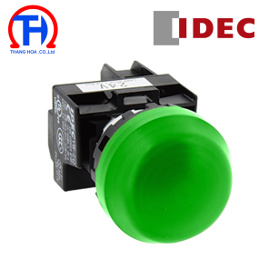 Đèn báo màu xanh, không biến thế, IP65 ngoài mặt tủ, mặt lồi YW1P-2EQM3G Idec